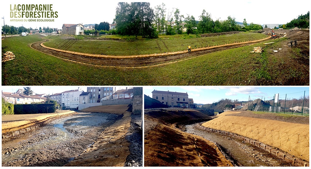 Remise à ciel ouvert d’un cours d’eau – Travaux de restauration morpho-écologique – L’Ondenon & l’Ondaine, La Ricamarie, (Loire, 42)